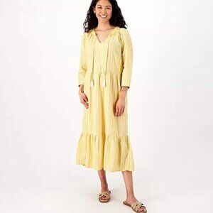 Denim & Co. Naturals Printed Petite Midi Dress with Tassel Petite XS A596347